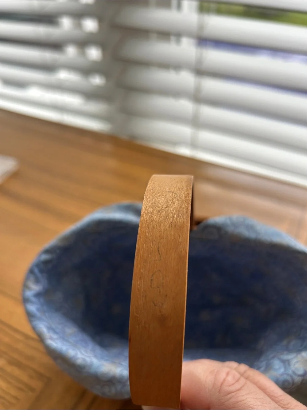 Longaberger Natural Wood Basket with Blue Fabric Liner
